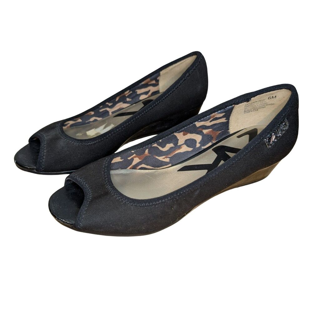 Anne Klein Sport Peep-Toe Wedge Pumps - Size 6M - Black